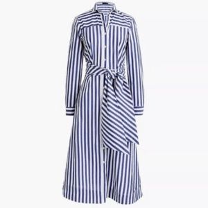 J Crew cotton poplin blue and white stripe shirt dress size 8
